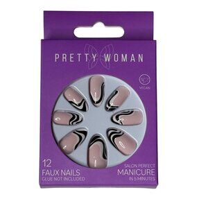 Pretty Woman Faux Nails Pink Black Swirl Vegan 12pc Press On Set
